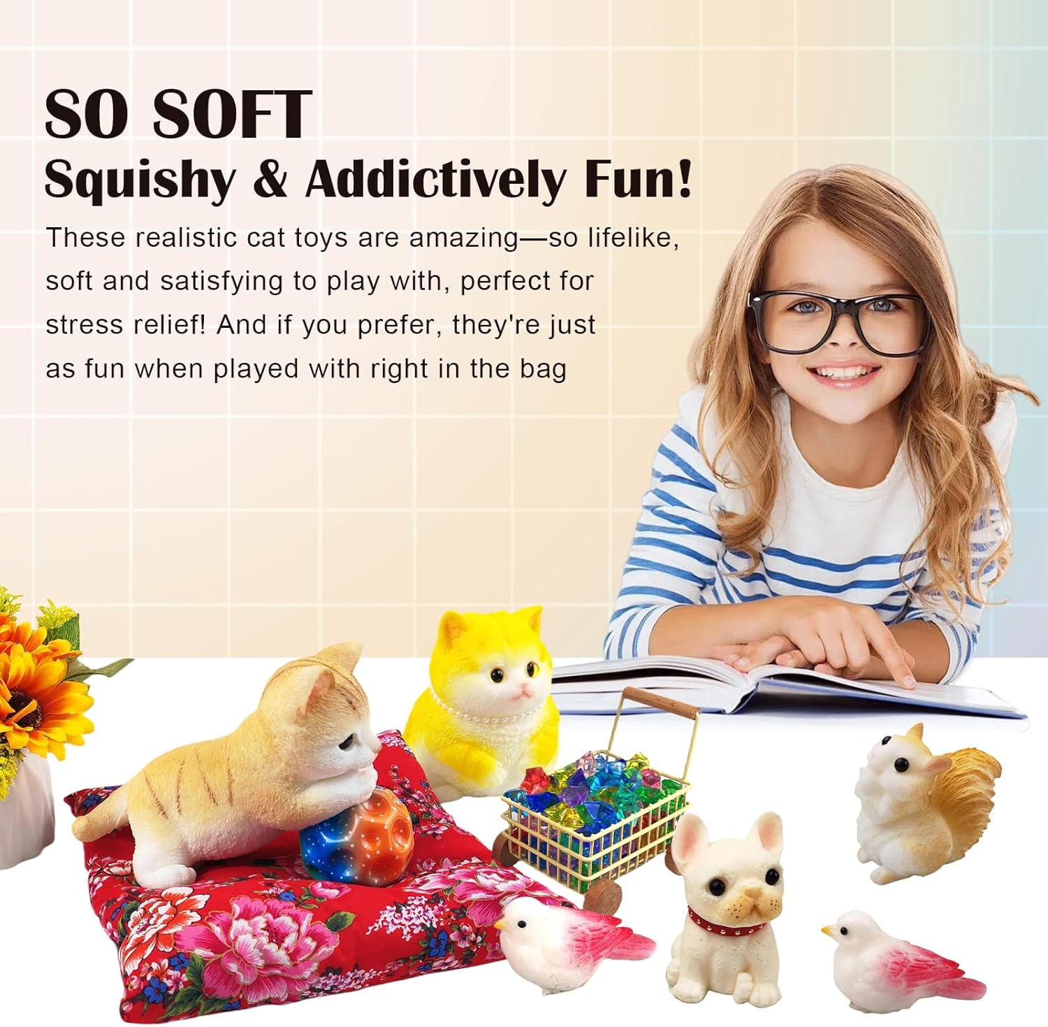 Big Hand Painted Cat Squishy Toys，Large Cute Ultra Soft Kitty Squeeze Fidget Toys for Stress Relief ,Kawaii Squishies Sticky Animal Toys for Adults Kids,Decompression Sensory Balls （Congratulations）
