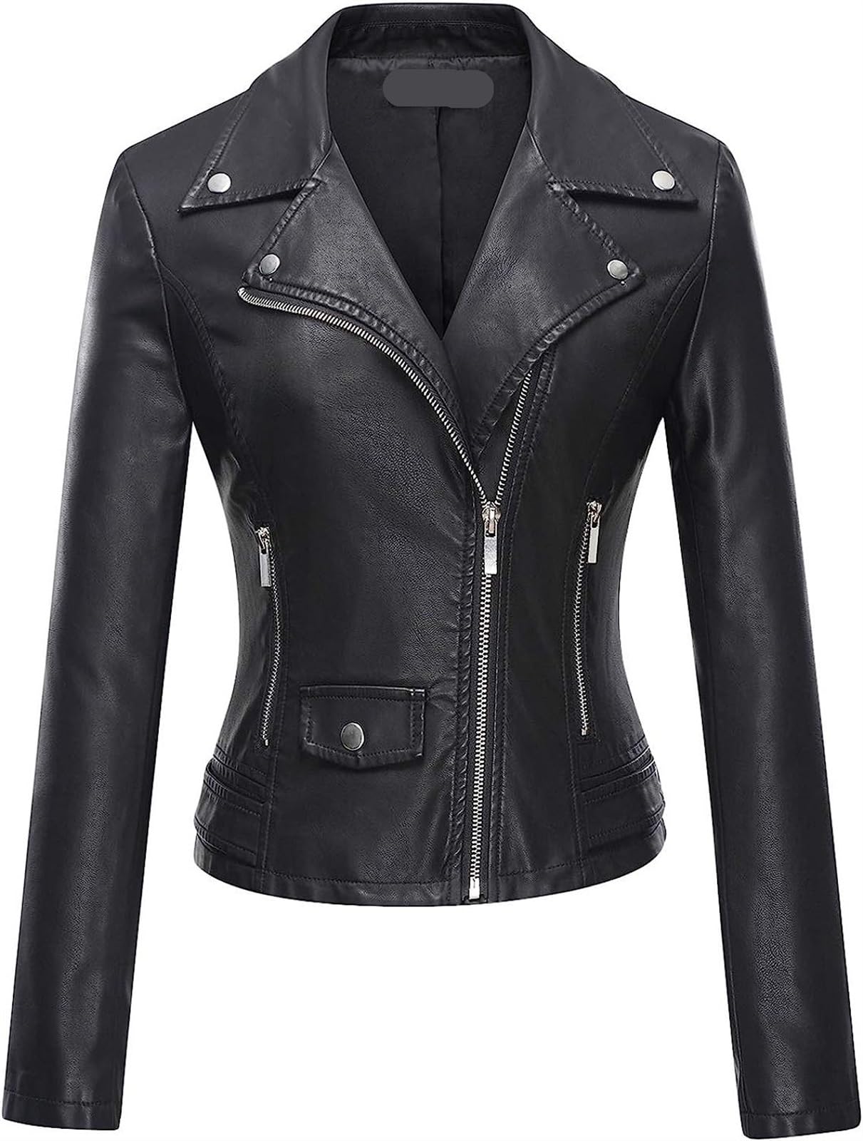 QLXYYFC Women's Leather Jacket, Biker Jacket, Transitional Jacket, Leather Women's Jacket - Lapels with Buckle (Color : Black1, Size : S)