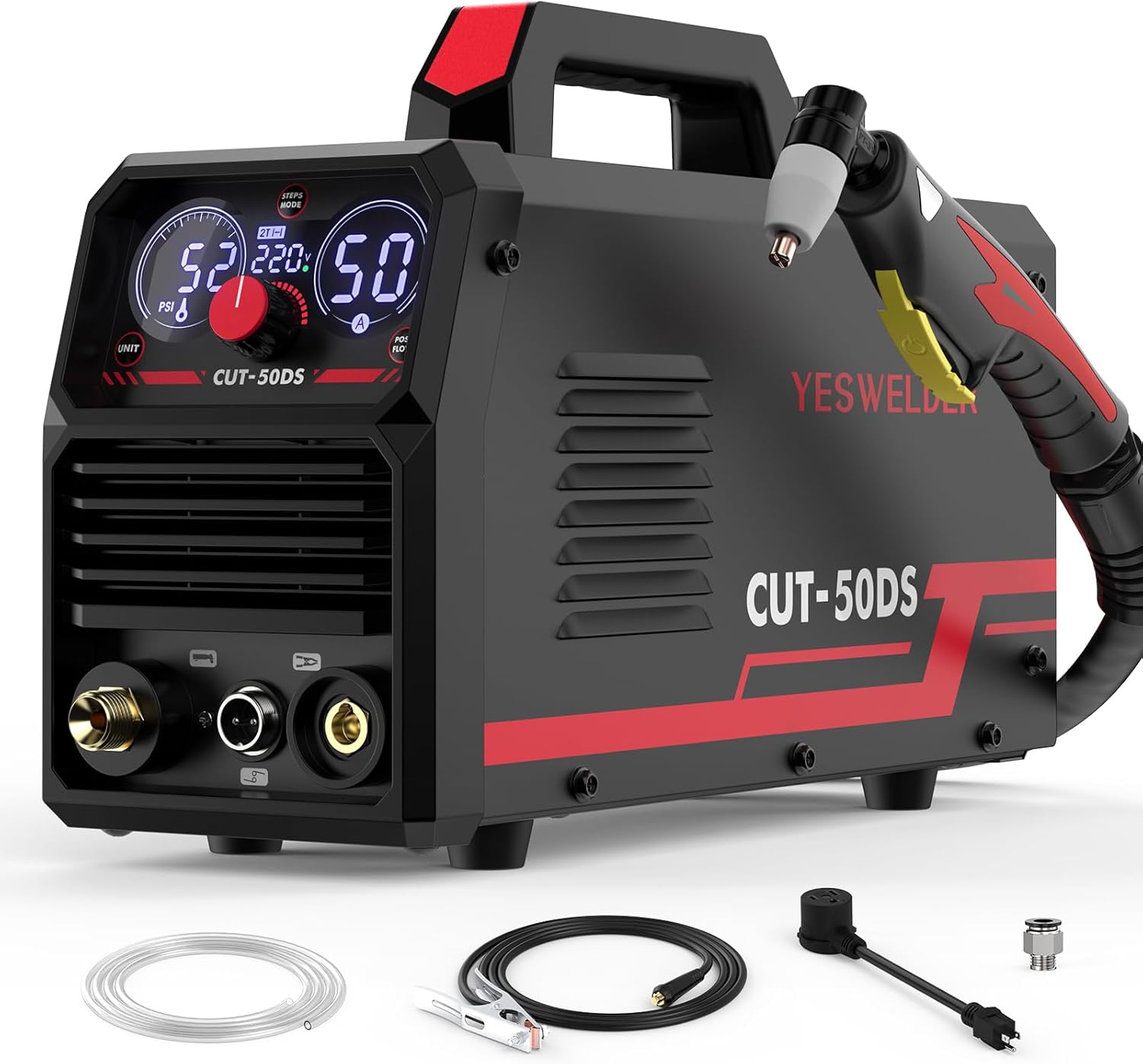 YESWELDER CUT-50DS Plasma Cutter, 50Amp Air Power Large Digital Display 110/220V Dual Voltage IGBT Inverter Plasma Cutting Machine