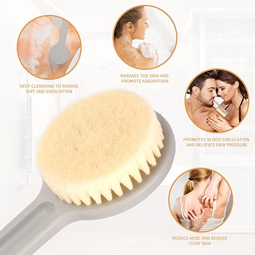 Miniatura 3 de Cepillo de ducha con cerdas suaves, goma trasera de mango largo para ducha, exfoliante corporal para baño o cepillado en seco, para hombres y