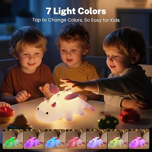 Miniatura 3 de Luz nocturna de dragón de leche para niños, bonita lámpara de dinosaurio regalos para niños y niñas, lámpara de noche magnética de silicona