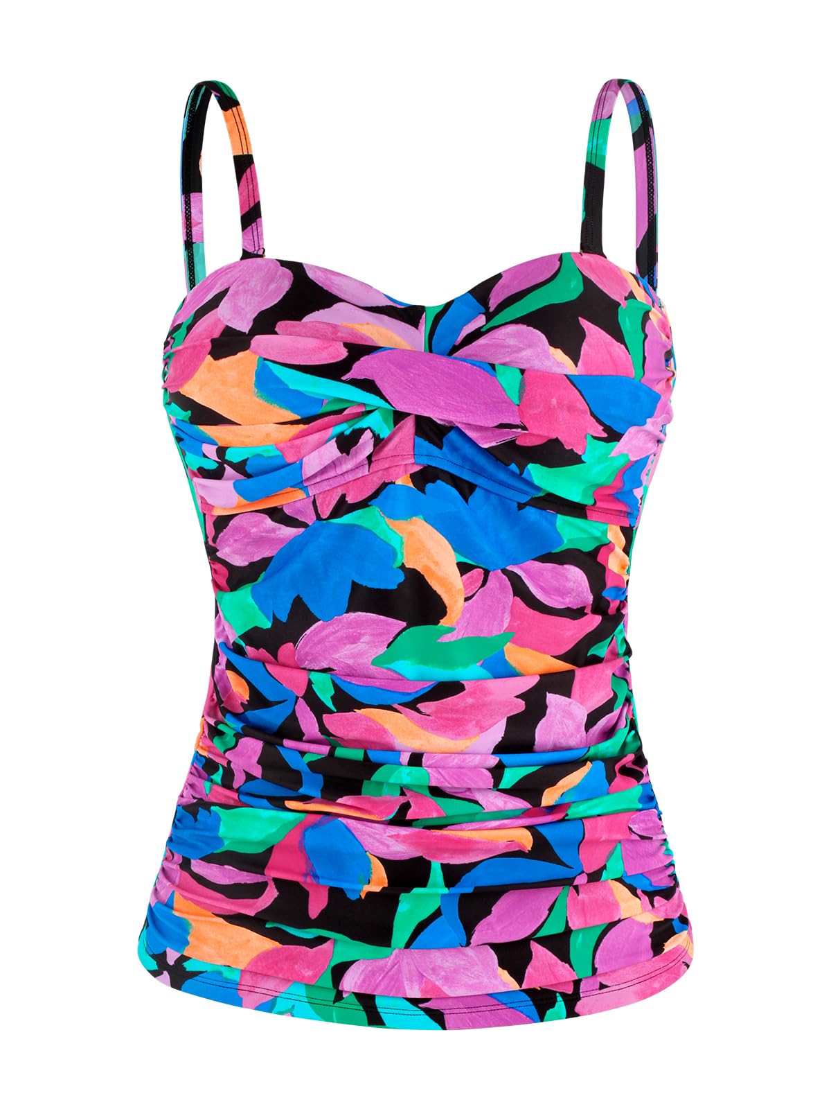 Ocean Blues Women's Twist Front Tummy Control Tankini Swim Top | Strapless Bandeau Tankini, women's strapless swimsuit, beach top, vacation swim,