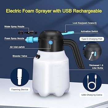 メンテナンス CARTON Electric Foam Sprayer Electric Foam Sprayer with USB Rechargeable, 1.8L Car Foam