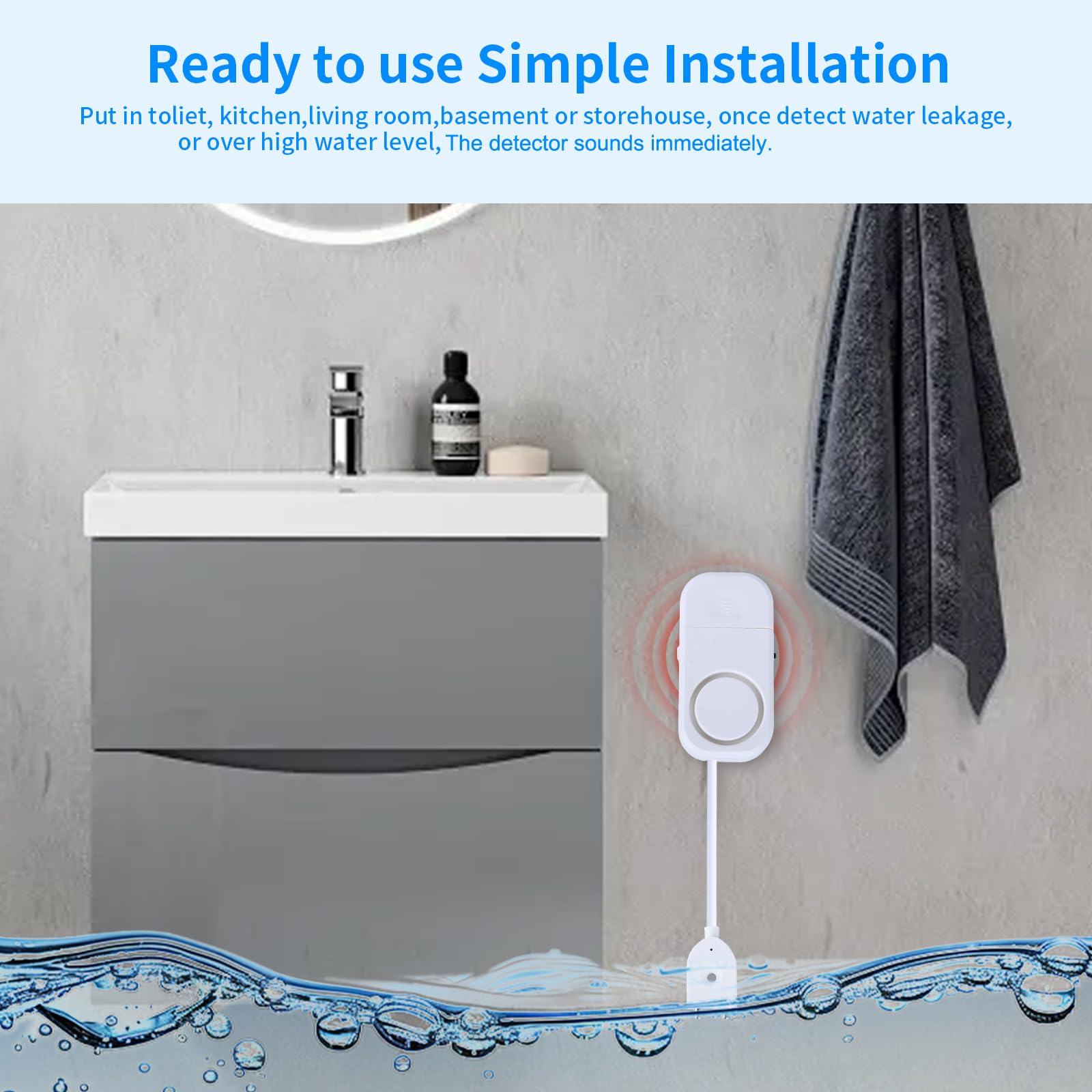 Detector inteligente de fugas de agua, alarma ajustable de 120 dB para el hogar, sensor de agua para sótano, alerta de fugas de agua, 3 unidades
