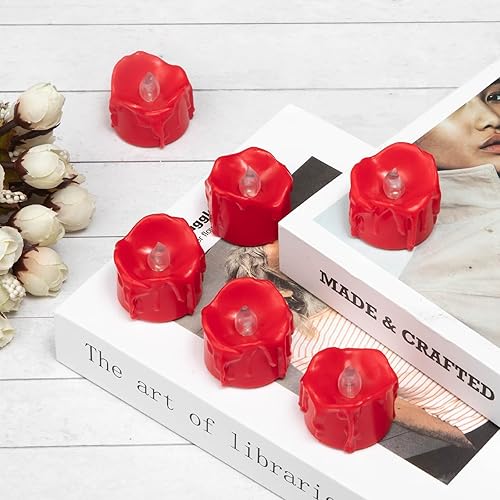 Miniatura 5 de Velas rojas parpadeantes con temporizador, diseño de fusión (plástico), velas LED sin llama que funcionan con pilas para fiestas, bodas, Navidad y