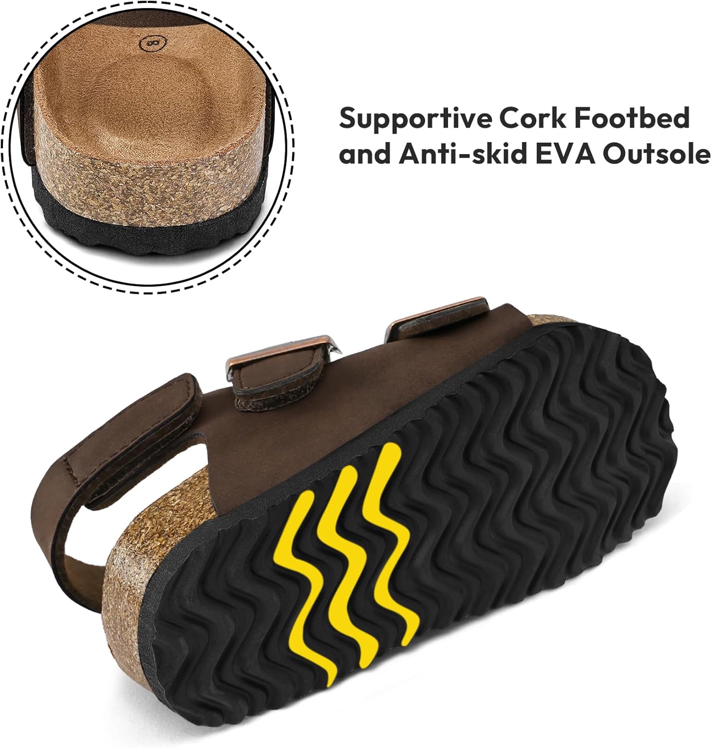 K KomForme Toddler Sandals Boys Girls Cork Footbed Open-toe Sandal Comfort Double Buckle Slip-on Shoes with Adjustable Back Strap