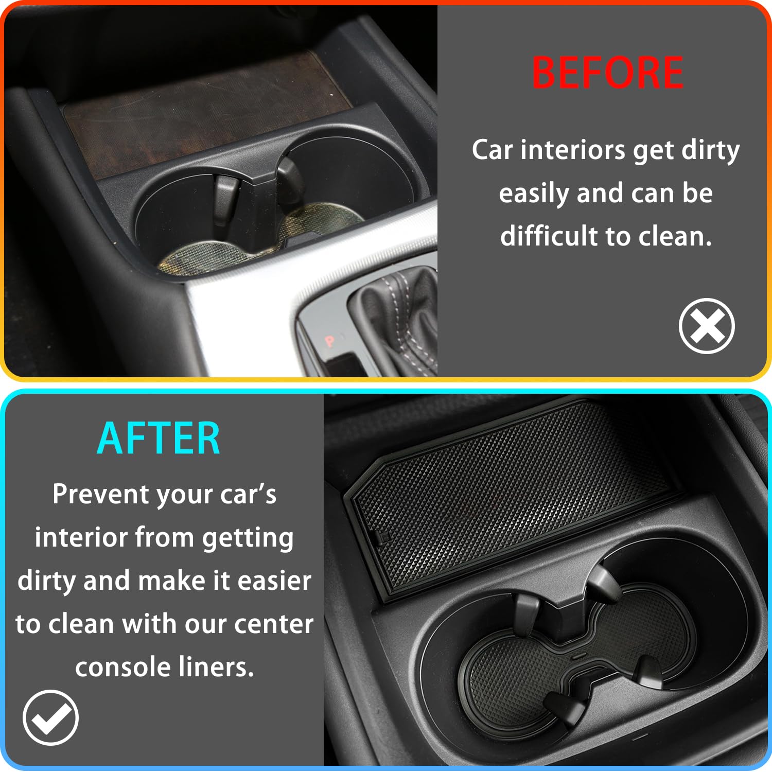 LOCOY Center Console Liner for Honda HRV Accessories 2023 2024 2025, for HR-V Cup Holder Pad, Door Pocket Interior, Door Slot Mat, Non-Slip Trim, Custom Rubber Decoration Insert (15pcs, Black)