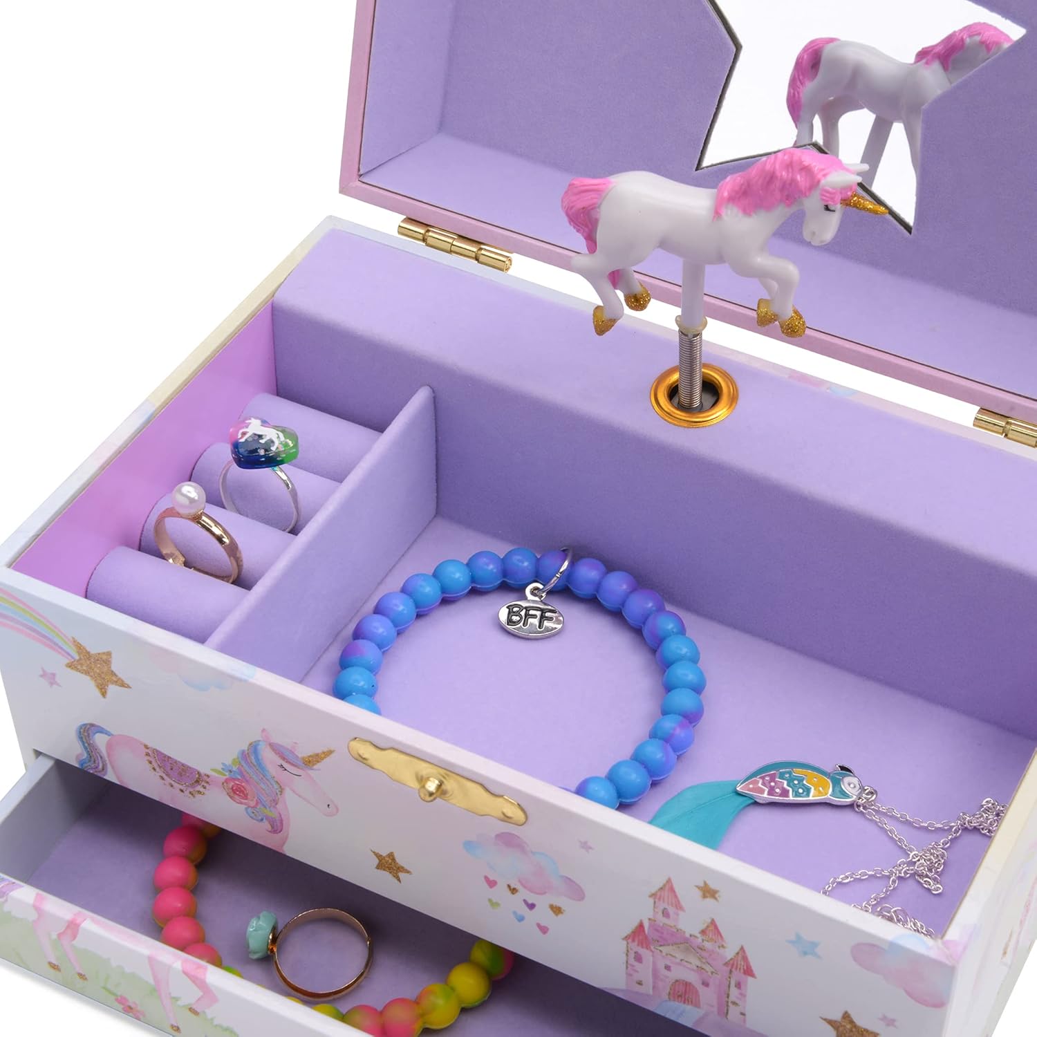 Jewelkeeper Girl's Musical Jewelry Storage Box with Pullout Drawer, Glitter Rainbow and Stars Unicorn Design, The Unicorn Tune : Clothing, Shoes & Jewelry