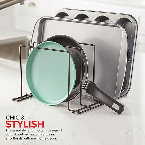 Miniatura 7 de Stock Your Home Bronce (paquete de 2) organizador de bandeja de horno de acero para gabinete o mostrador, soporte para tablas de cortar de cocina,