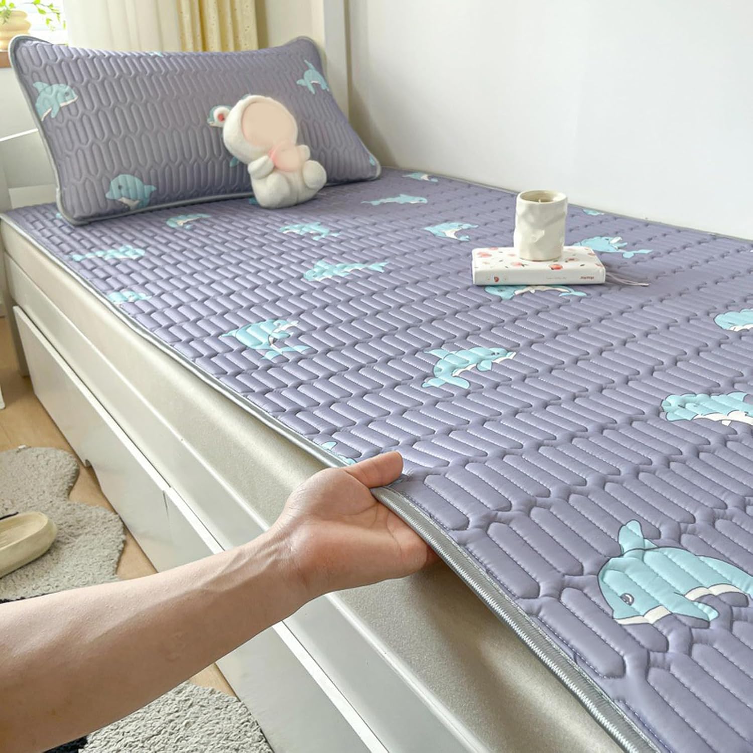 [ムリョ] ラテックス敷きパッド 毛玉なし 快適 寝汗吸収 夏用 来客用 夏 90x200cm 涼感 冷感 裏生地綿100％ 敷パッ