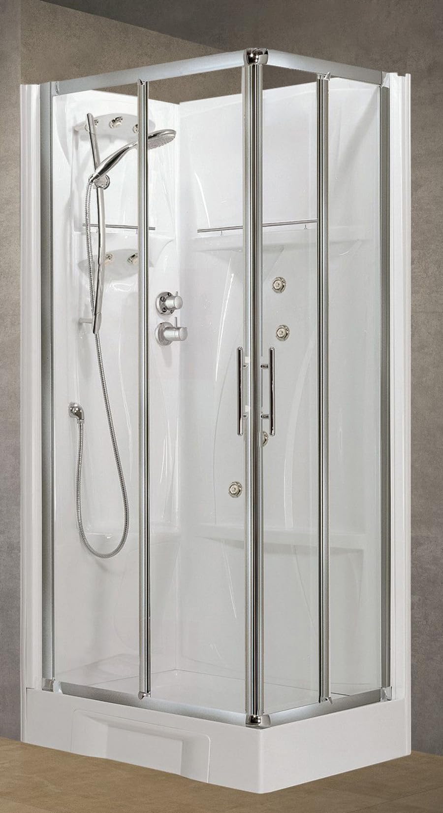 Novellini New Holiday A80 Idromassaggio 80x80 cm Cabina Doccia Multifunzione Apertura 2 Ante Scorrevoli Pannelli Fondo Reversibili Miscelatore Meccanico Vetro Trasparente Profilo Silver Altezza 206cm