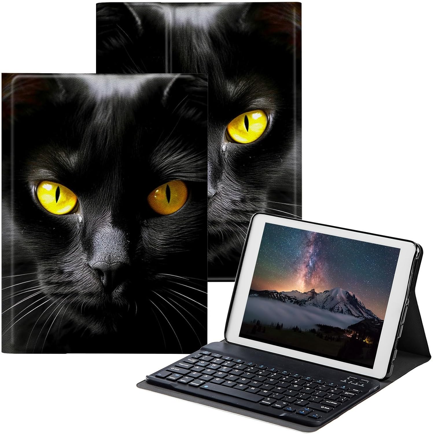 Galaxy Tab S7 FE Case Galaxy S8 Plus Case with Detachable Wireless Keyboard & Adjustable Stand Protect Tablet Cover for Samsung Galaxy Tab S8 Plus/S7 FE/S7 Plus - Black Cat Face