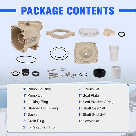 353010 Volute Assembly w/Housing & Lid & Locking Ring & Basket & Unions & Seal Plate Compatible with Pentair Superflo Pool Pump, for Pool and Spa Inground Pump, Almond