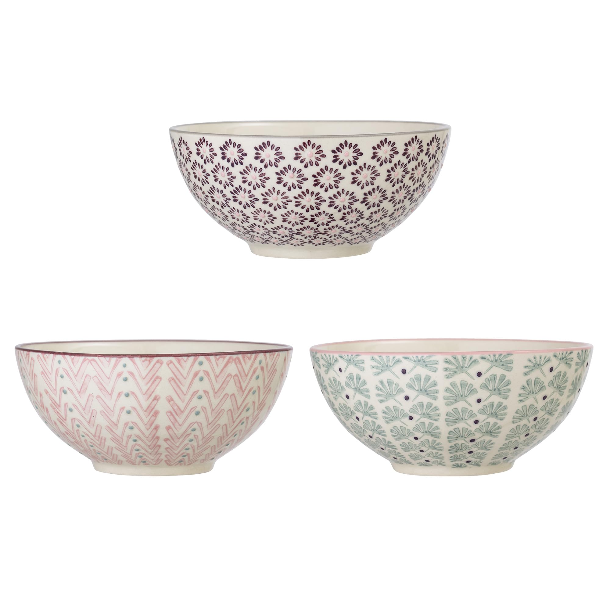 Bloomingville Maya Bowl Pink Green Purple Ceramic Set of 3