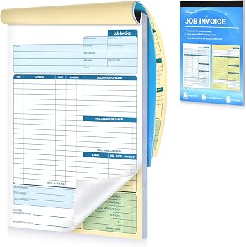 Large Job Work Order Forms, Job Invoice Forms/Receipt Book with Carbonless Copies for Small Business, 2 Part Carbonless Invoice Book, 8.5 x 11.4 inch, 50 Receipts - with Page Divider, Easy to Use