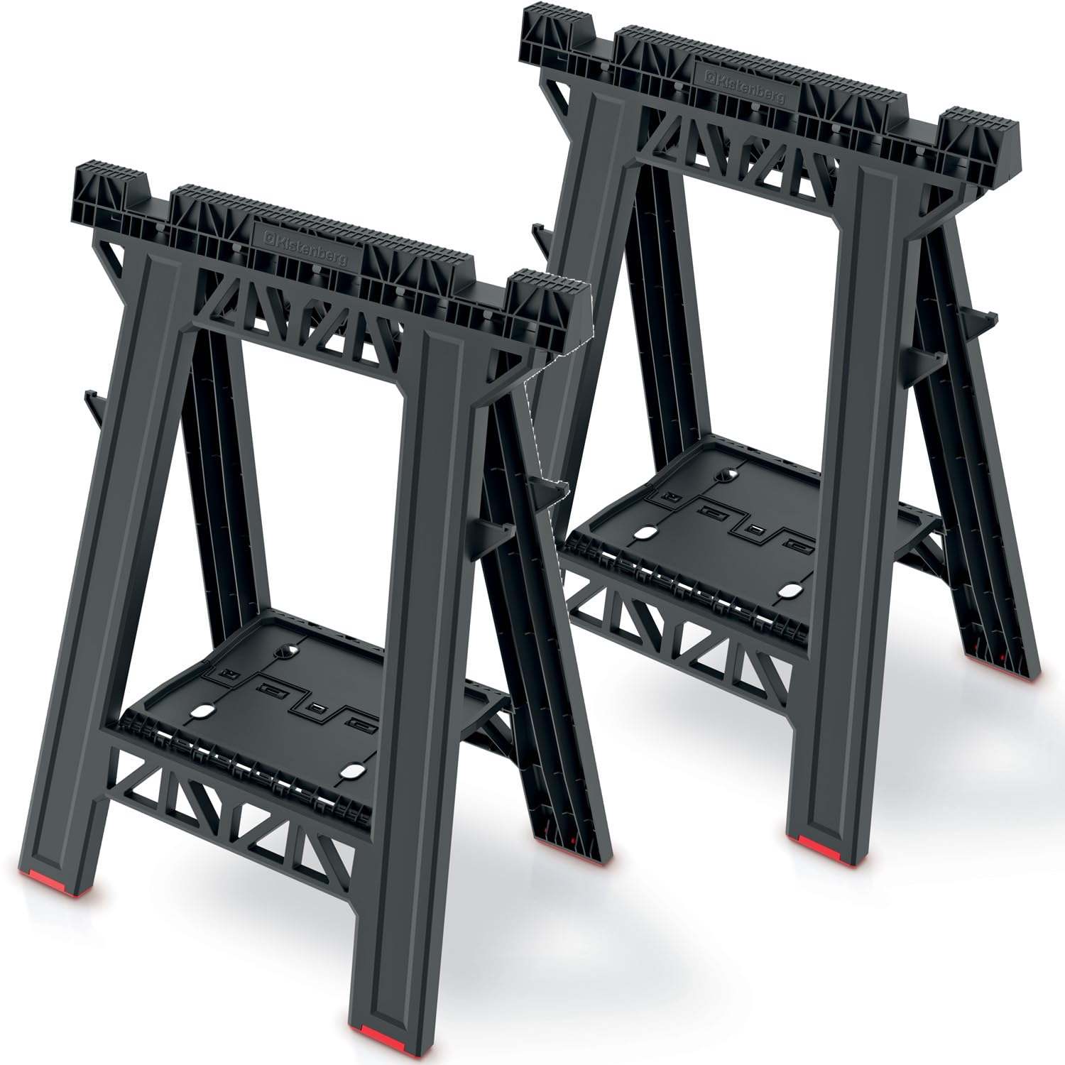 Kistenberg 2er Set Arbeitsbock Unterstellbock Klappbock Sägebock rutschfest KTSS8060 | Zusammenklappbar | Rutschfeste Füße | je Bock 175kg Belastbarkeit | Kunststoff | 58 x 41,5 x 77 cm