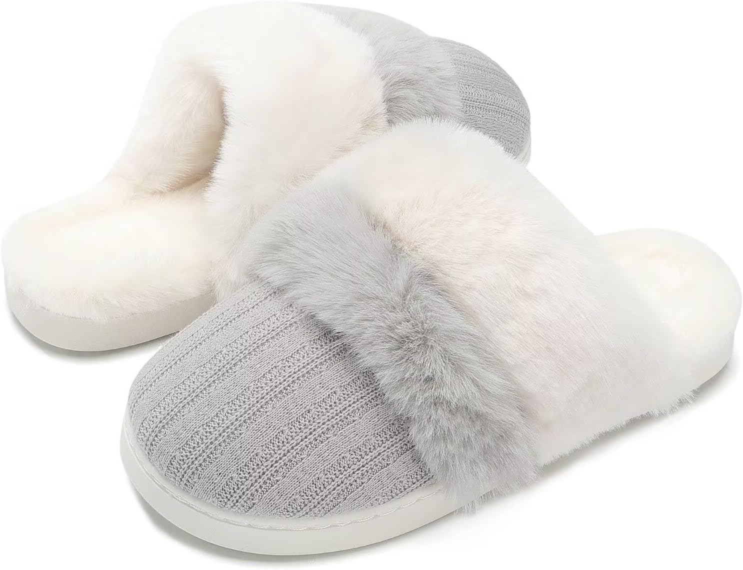 NineCiFun Women's Two-Tone Fuzzy Collar House Slippers Memory Foam Plush Faux Fur Lining - Image 7
