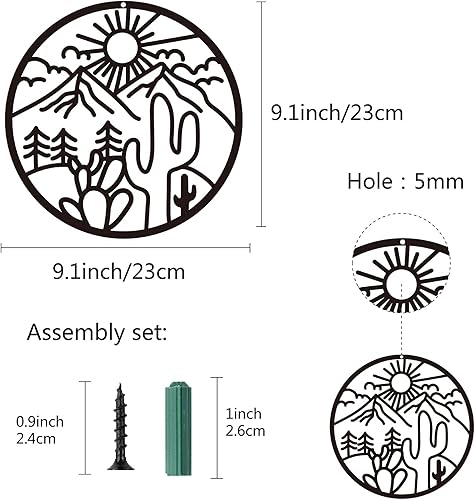 Miniatura 2 de CREATCABIN Arte de pared de metal, cactus, sol, montaña, bosque, decoración de paisaje, placas colgantes, adornos, escultura, letrero de arte