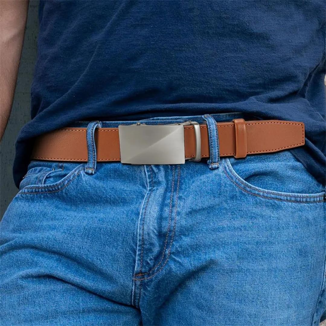Yeuyyben Cinturón de trinquete de cuero genuino para hombre, ajustable, hebilla automática, casual, para negocios