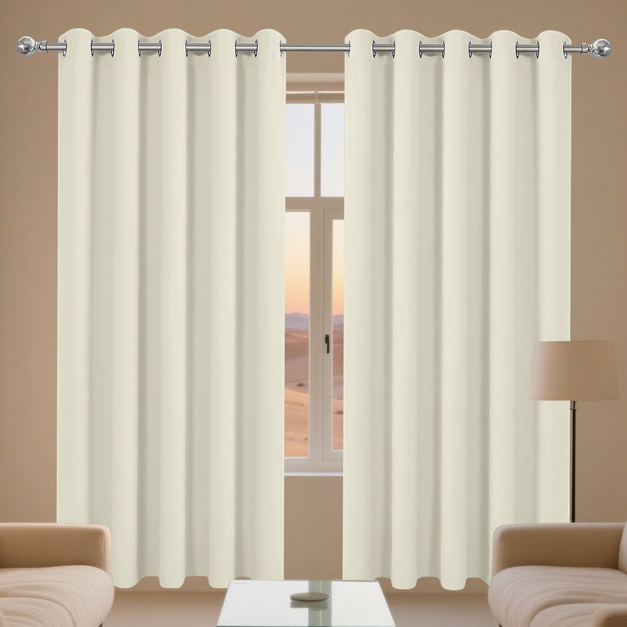 Rideau thermique isolant anti chaleur beige avec oeillets