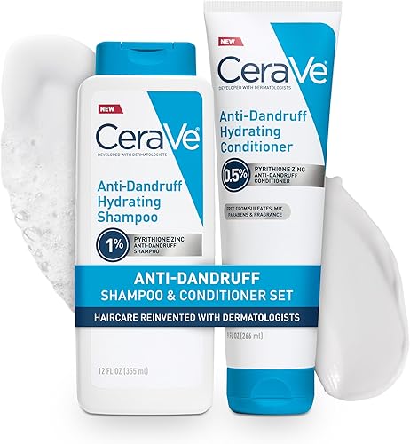 CeraVe Hydrating Anti Dandruff Shampoo and Conditioner Set, Pyrithione Zinc Dandruff Treatment With Ceramides, Hyaluronic Acid & Niacinamide, Helps Elimanate Flakes & Reduce Itchy Scalp