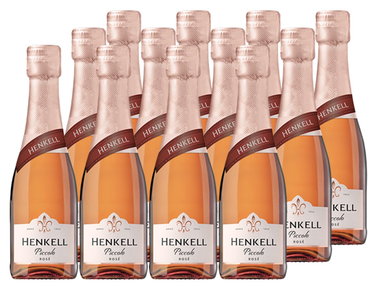 Henkell Sekt Rosé Trocken Piccolo (12 x 0,2 l) - Beerig-fruchtiger Sekt, in praktischer Kleinflasche für den kleinen Genuss oder unterwegs, feinperlig, VEGAN