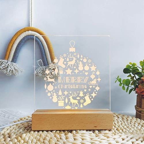 Miniatura 2 de Wucidici Adornos de Navidad de bola de luz nocturna, elementos de Navidad con alce de copo de nieve, luz cálida, lámpara de escritorio, decoración