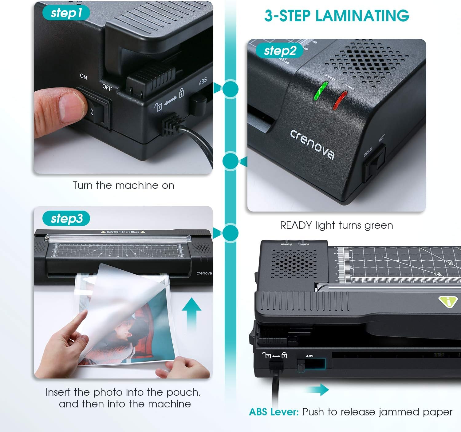 Crenova 13 inches Laminator A3 with Paper Cutter, 40pcs Laminating Sheets : Office Products