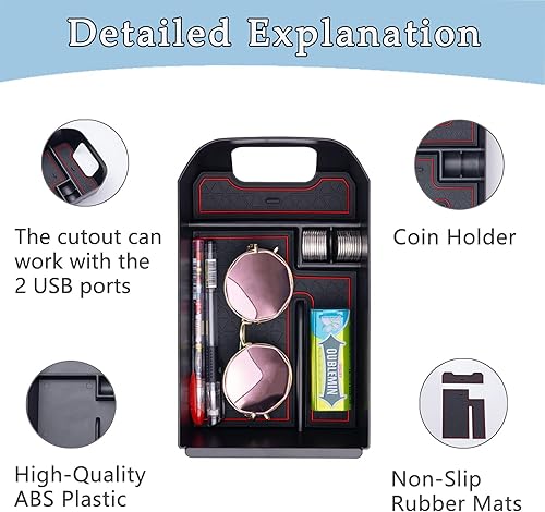 Miniatura 4 de JDMCAR Organizador de bandeja de consola central compatible con Toyota RAV4 2023 2022 2021 2020 2019, contenedor de inserto de reposabrazos, caja de