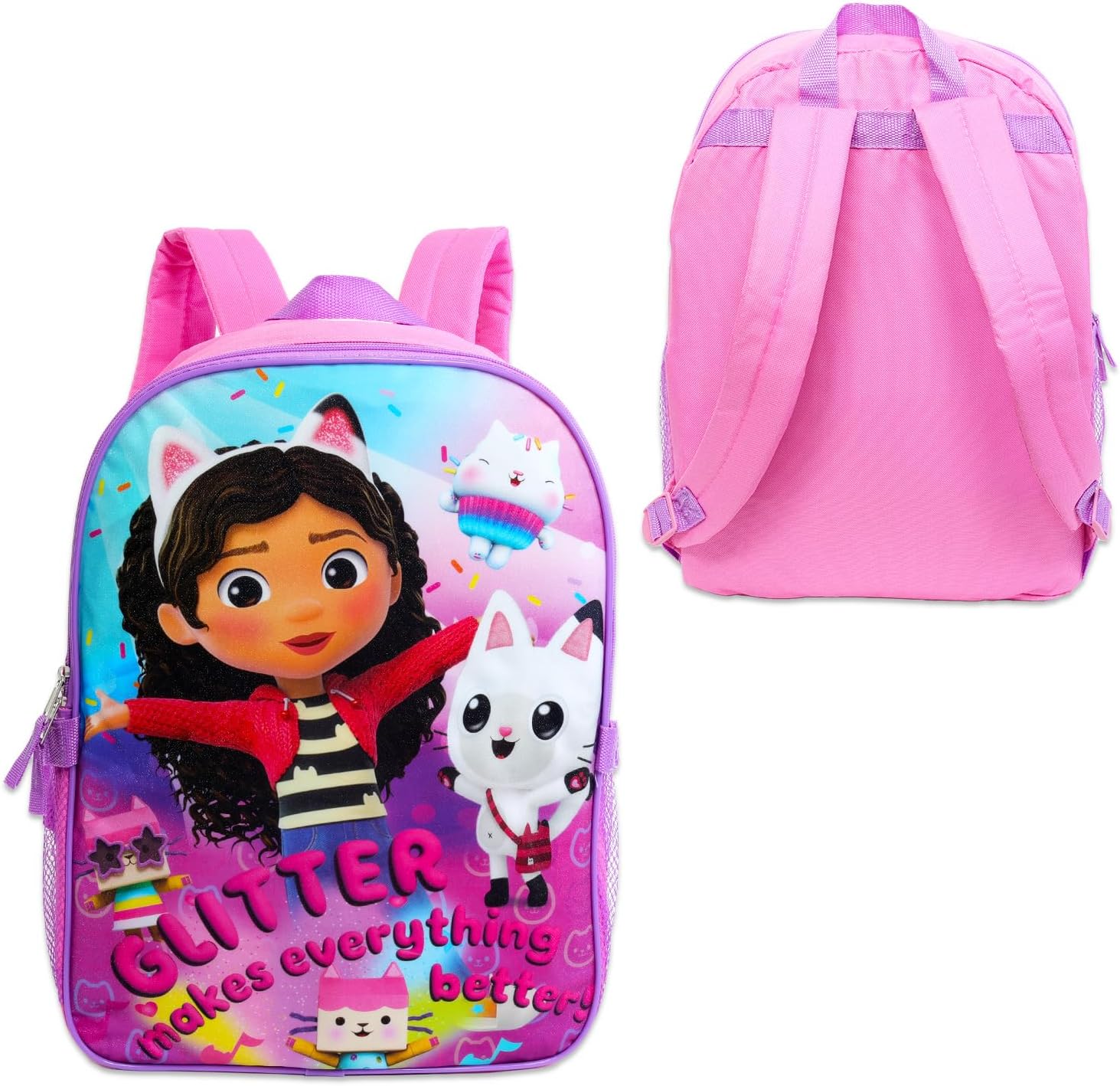 DreamWorks Gabby's Dollhouse Backpack with Lunch Box Set - Bundle with 16" Backpack, Lunch Bag, Stickers, Water Bottle, More | Gabby's Dollhouse School Bag for Girls