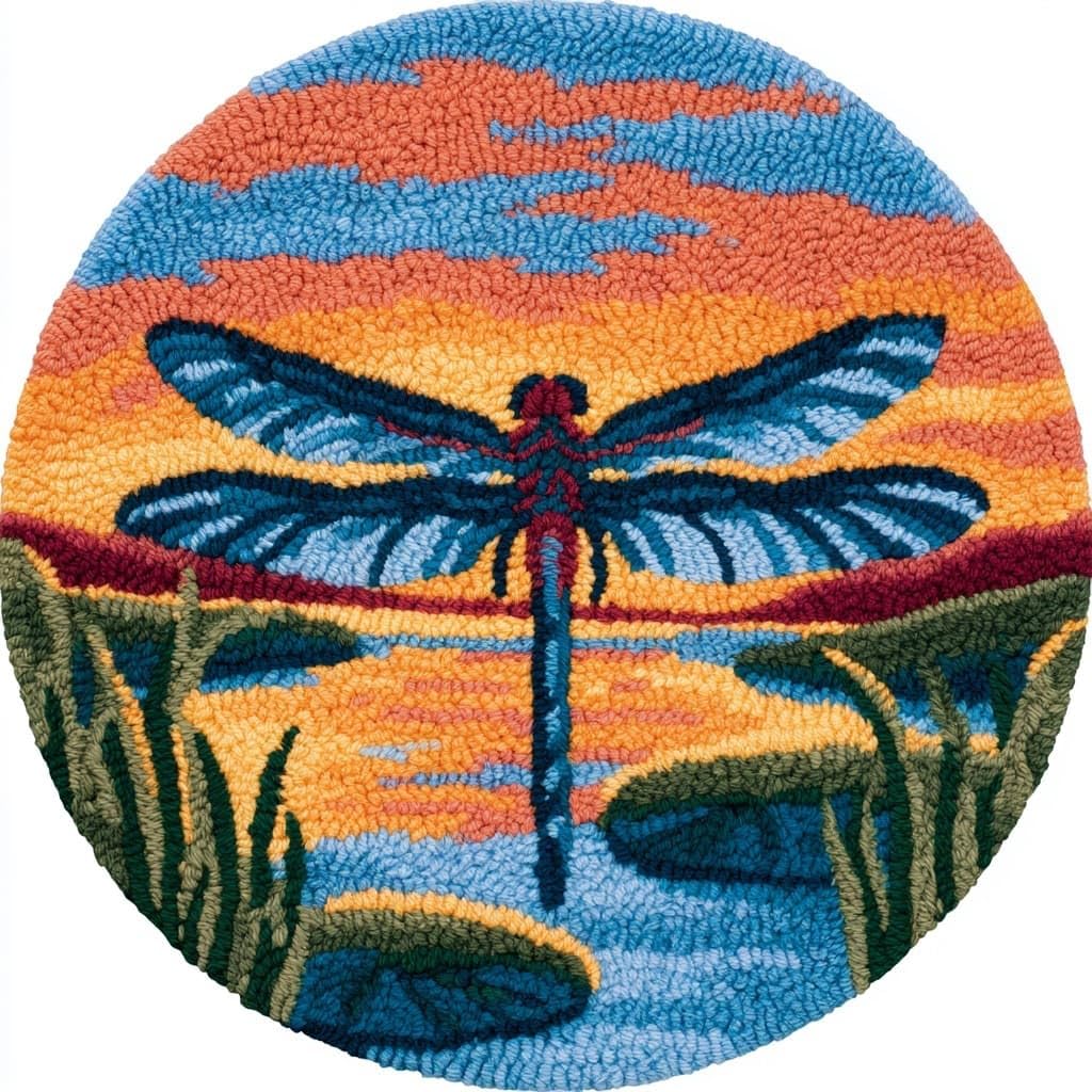 AMBATTERY Round Shape Latch Hook Kits Rug,Animal Dragonfly