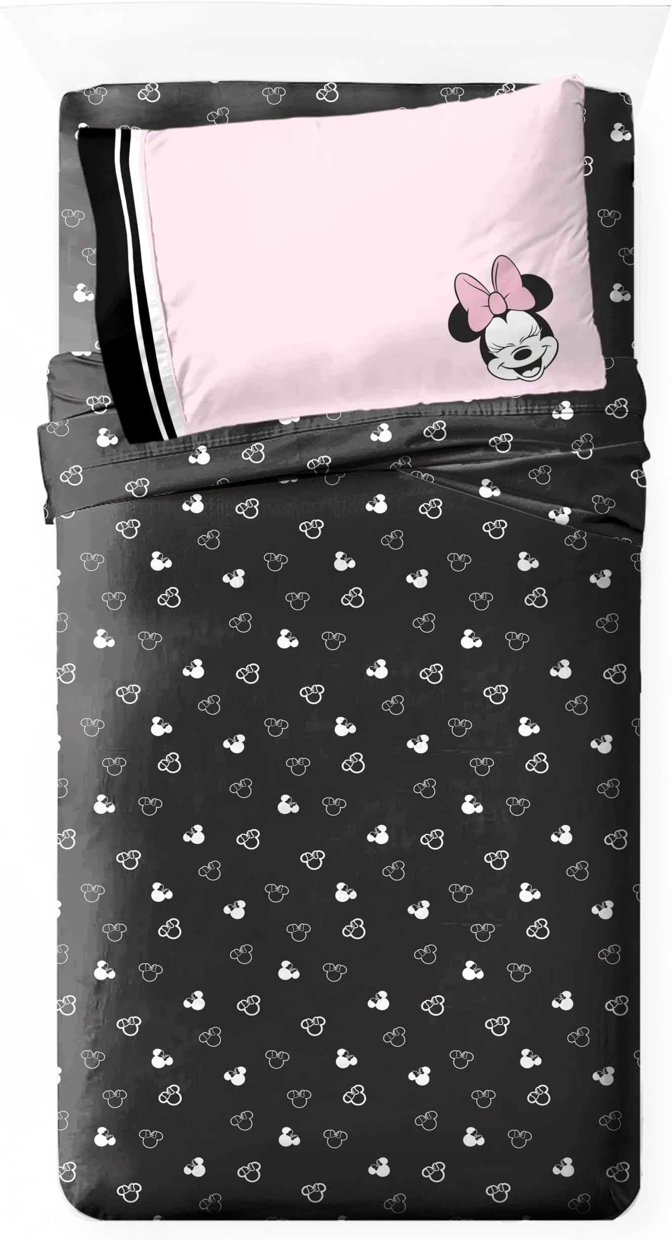 Kids Sheet Set with Fitted, Flat Sheets & Pillow Cover - Ultra-Soft Bedding with Pillowcase for Room Decor, Black - Minnie Mouse, 3 Piece Twin
