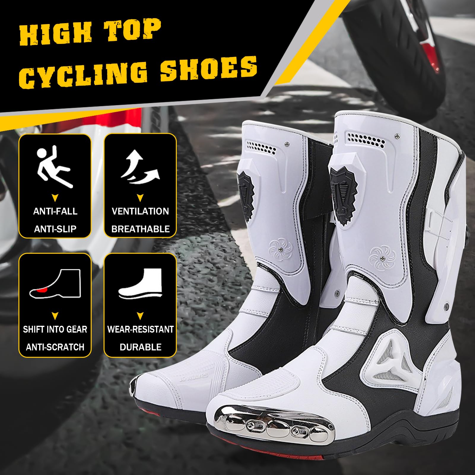 Motorradstiefel Herren und Damen - Motorrad ergonomisch Wasserdicht Stiefel Tourenstiefel Schuhe Männer Leder mit Motorradschuhe aufgesetzten Hartschalenprotektoren