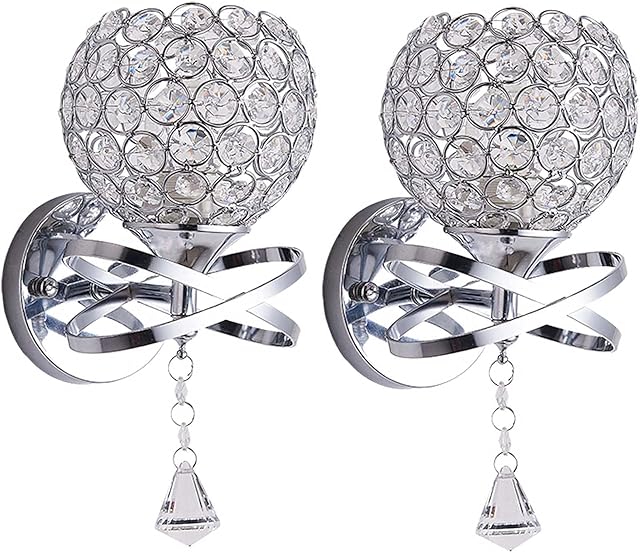 ALLOMN Wall Lights for Living Room Crystal Wall Lamp 2 PC, Indoor Wall Lighting Modern Wall Lamp with Pendant for Bedroom Hallway E14 Socket, Valentine's Day Wedding New Room Lighting