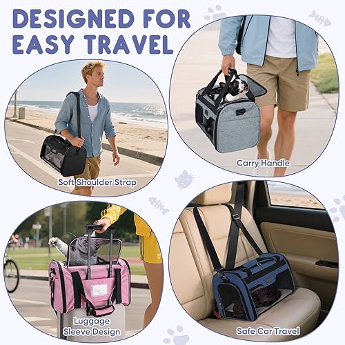 Miniatura 9 de BALEINE Transportador para gatos, cachorros y cachorros para mascotas pequeñas y medianas de hasta 15 libras, bolsa de viaje para perros de lados