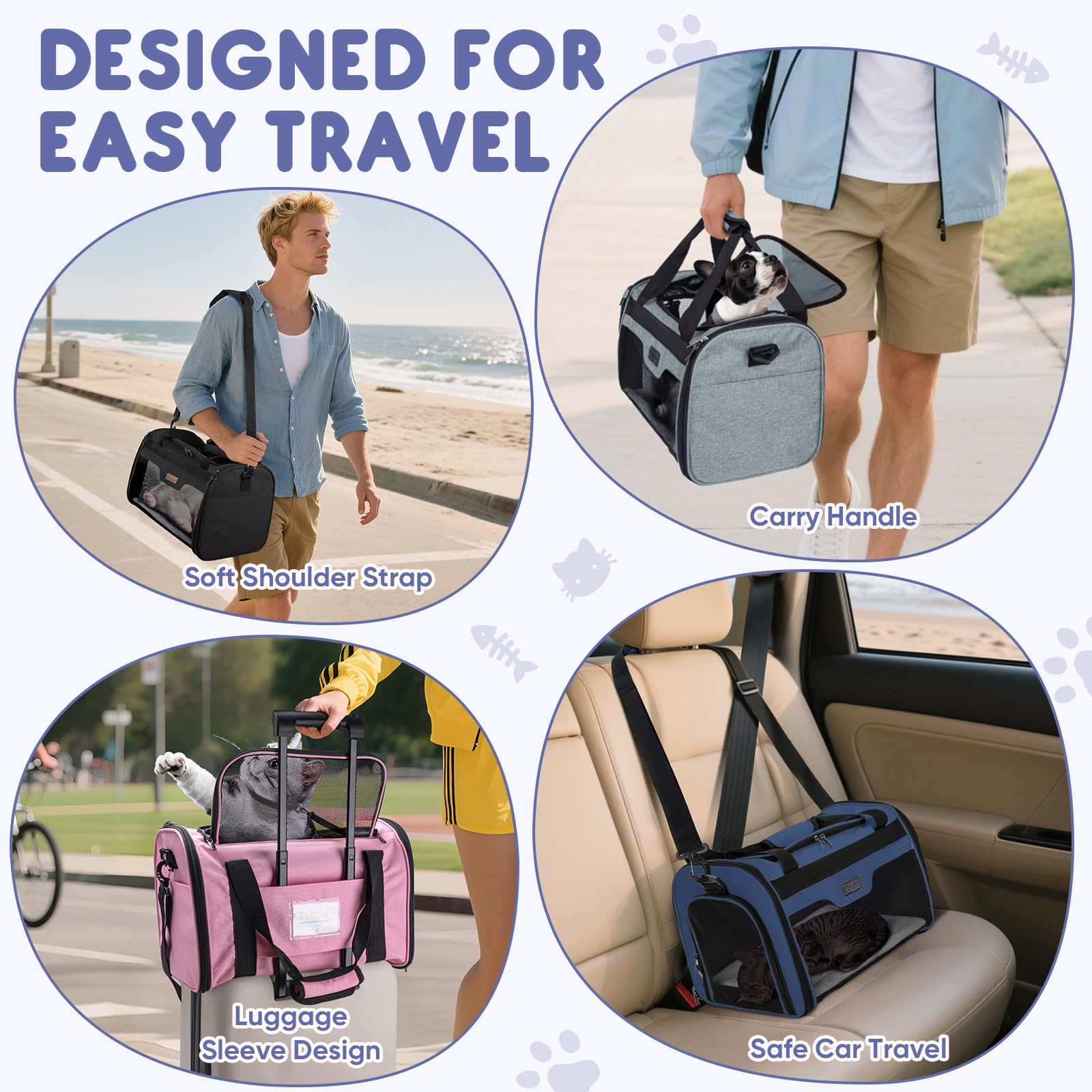 BALEINE Cat Carrier, Puppy Dog Carrier for Small Medium Pets Up to 22 Lbs, Soft-Sided Dog Travel Bag with Safety Zippers, Collapsible Pet Carrying Case (Pink, XL, 19"x12"x12") - image 8