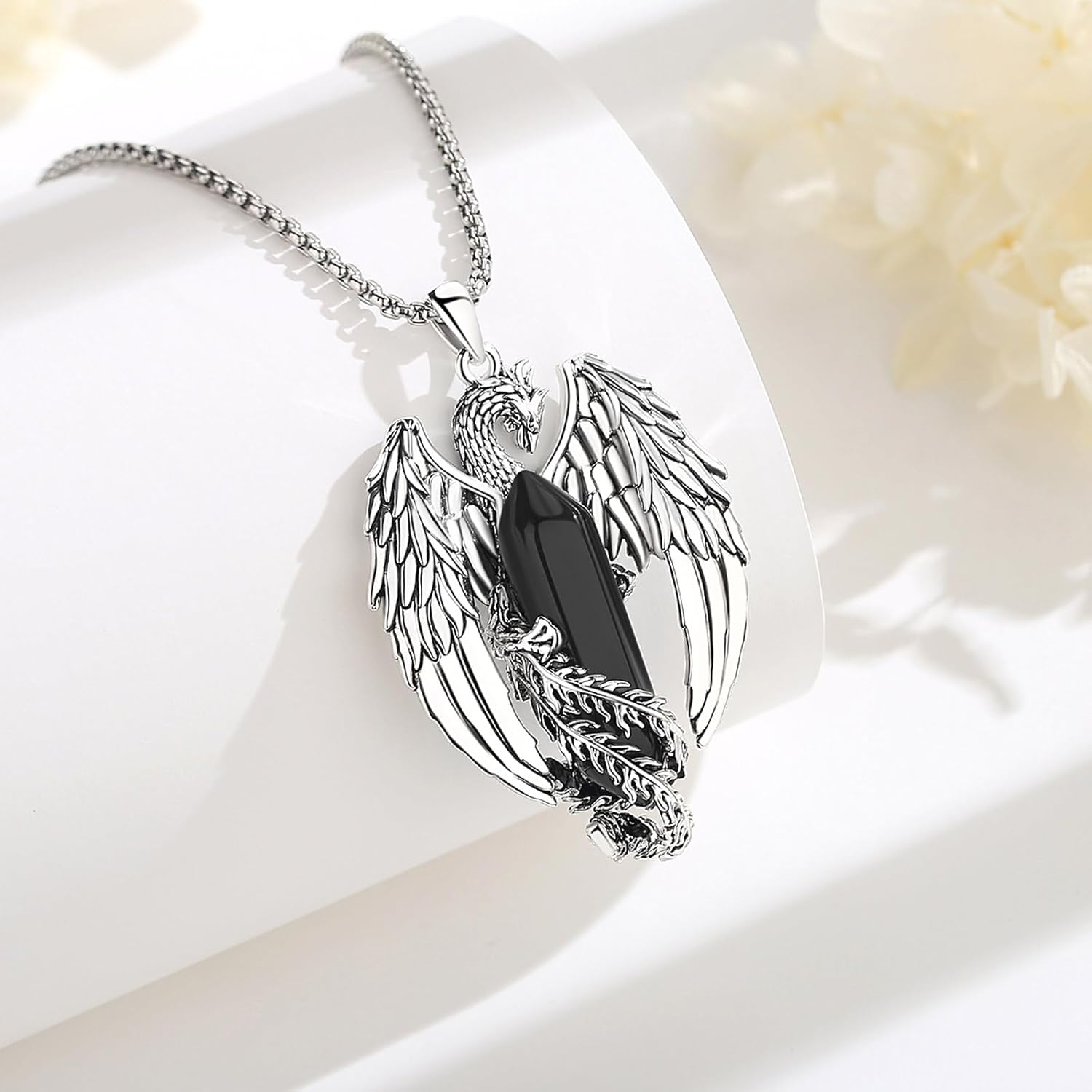 EUDORA Phoenix Necklace with Crystal for Women Men Silver Plated Copper, Vintage Viking Celtic Flaming Phenix Pendant Amulet Crystal Jewelry Gifts for Women Men,20"+2" - Image 2