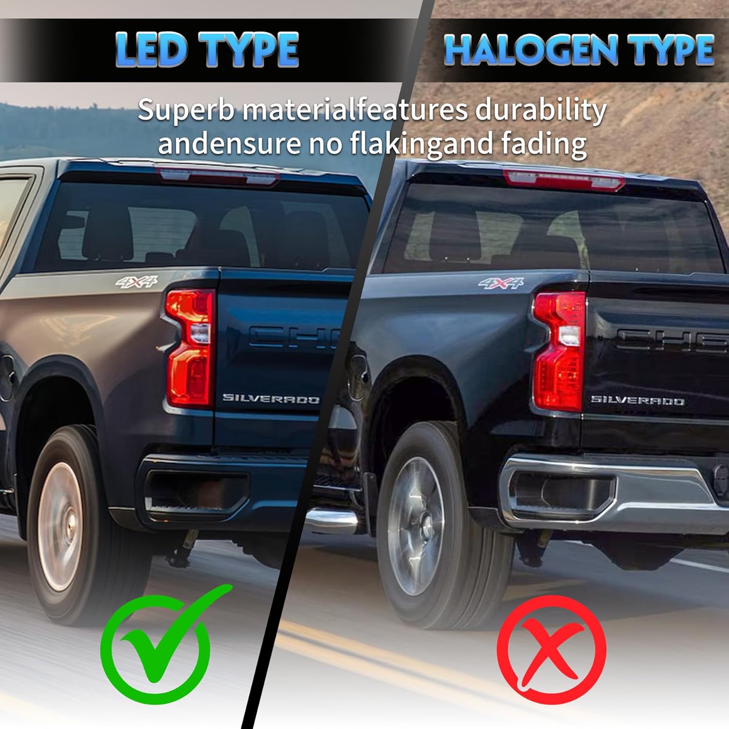 LED Tail Light Assembly Pair for 2019-2024 Chevy Silverado 1500 - Driver & Passenger Side Replacement LED Taillights with Bulb Harness, Rear Brake Lamp