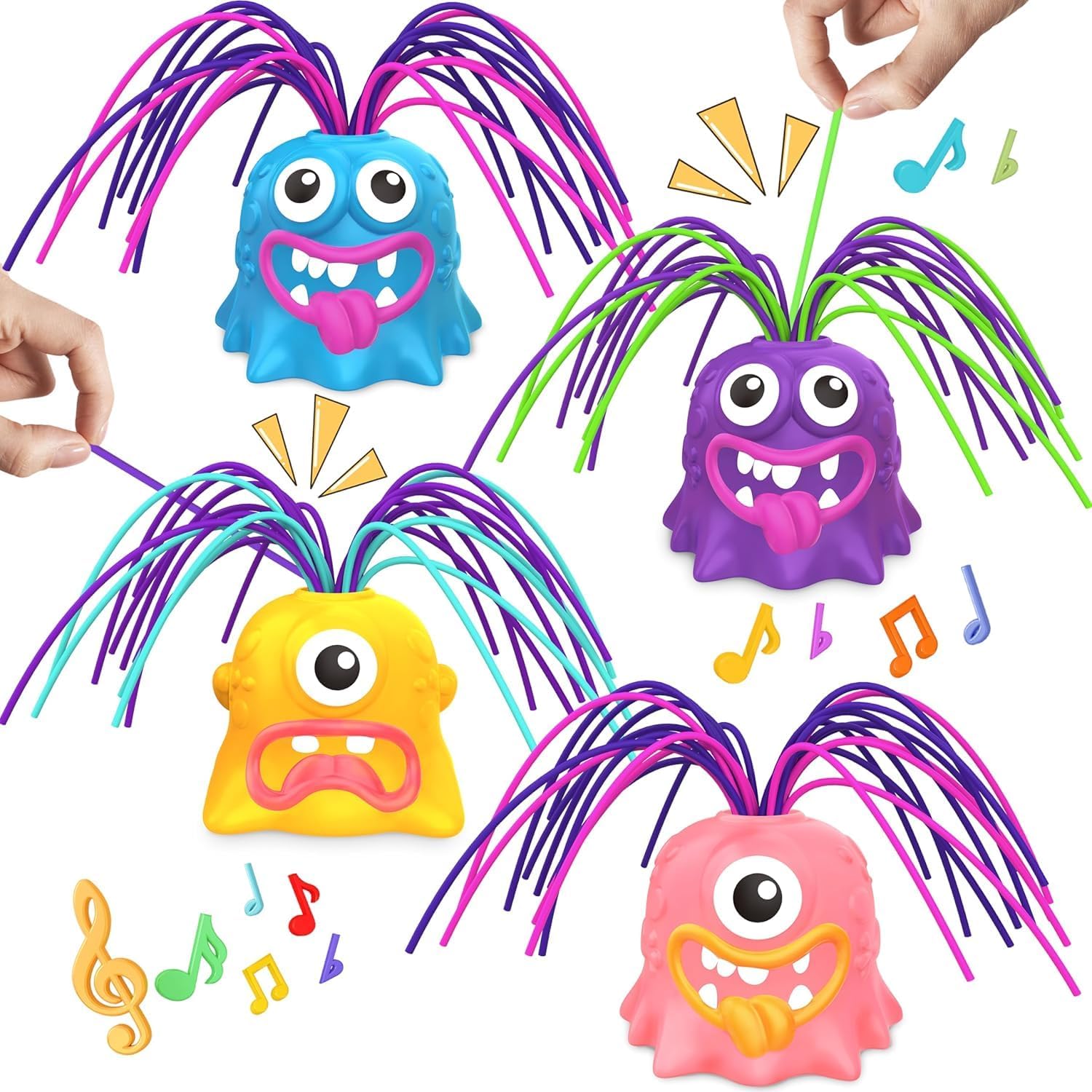 4PCS Fun Hair Pulling Fidget Screaming Monster Toys, Anti Anxiety.Venting Novelty Toys, Different Screams Made by Hair Pulling.