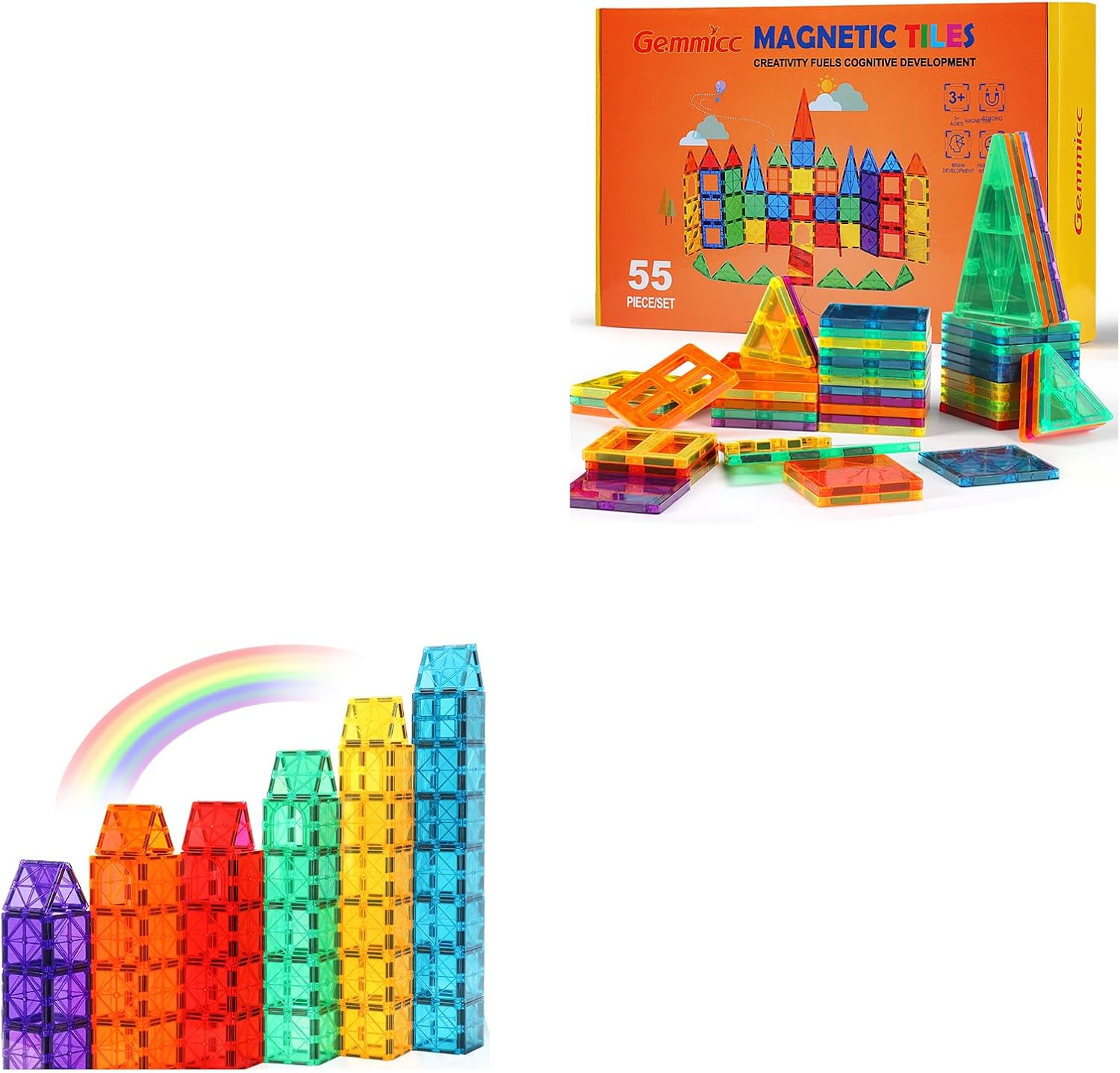 Gemmicc Magnetic Tiles Starter Set + 55 PCS Magnetic Tiles Set