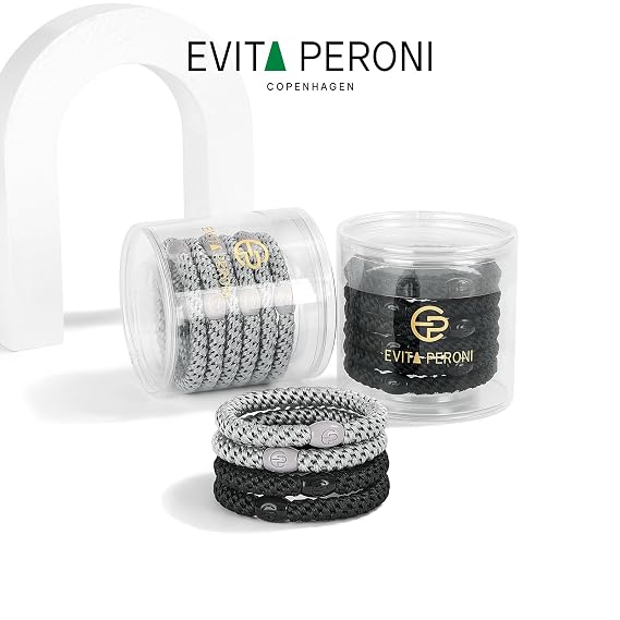 EVITA PERONI Hair Ties - 6 Pack No Damage Hair Elastics, Ponytail Holders for Thick Hair - Secure Hold for Yoga, Gym, Workout - Ideal for Women's Day Gifts - Gray