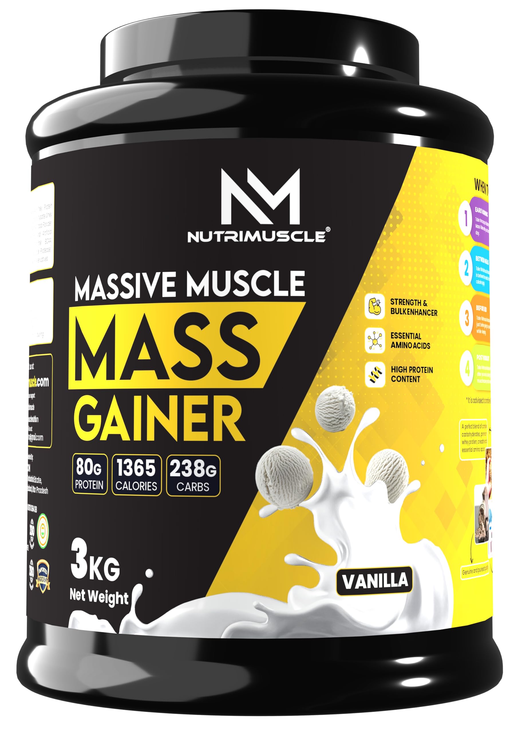 Nutrimuscle® Massive Muscle Mass Gainer, 1 Kg (Vanilla Flavour) – Whey Protein Blend with Complex Carbohydrates & Creatine Monohydrate for Muscle, Mass & Strength Gain — Amazon image 12