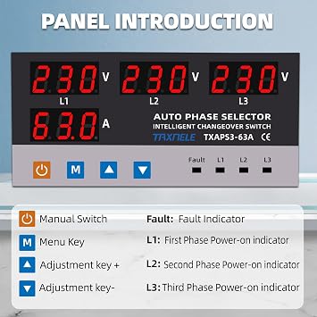 3 Three Phase Voltage Over Under Voltage Protector ATS Automatic Transfer Switch Phase Selector Uninterrupted Power 63A 100A 220V 3P Over Current Limiter (63A)