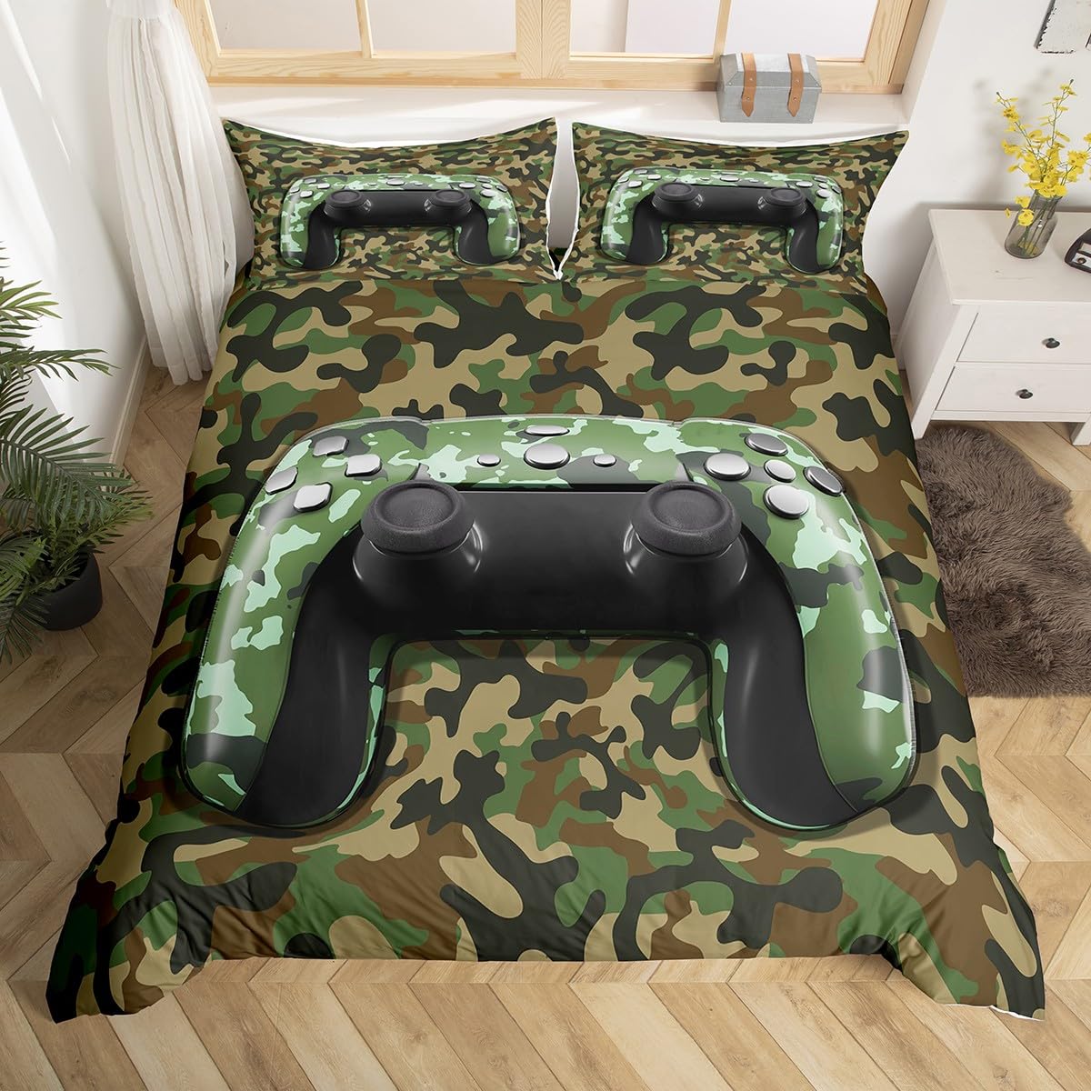 Camouflage Gamepad Duvet Cover Camo Video Game Decor Bedding Set for Kids Boys Girls Novelty Games Print Comforter Cover Chic Game Controller Bedspread Cover Gamer Bedroom Collection King Size — image 1
