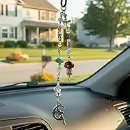 Mushroom Car Accessories for Women Cute Mushroom Car Hanging Ornament Boho Rear View Mirror Accessories Interior Car Decor Bag Charms Gifts for Women Girls (Light Brown)
