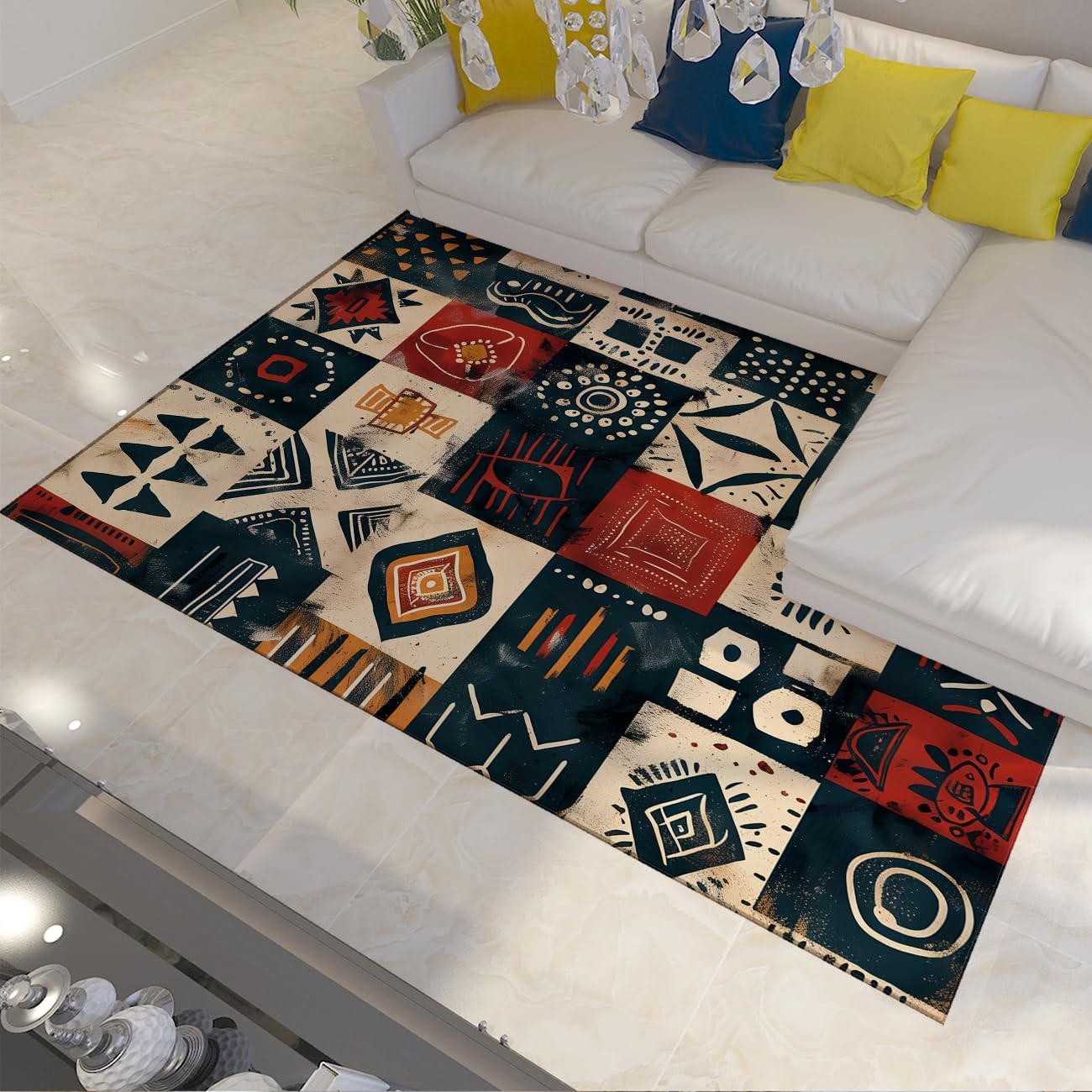 Tapis 60x90cm géométrique tribal et ethnique bohème pour descente de lit