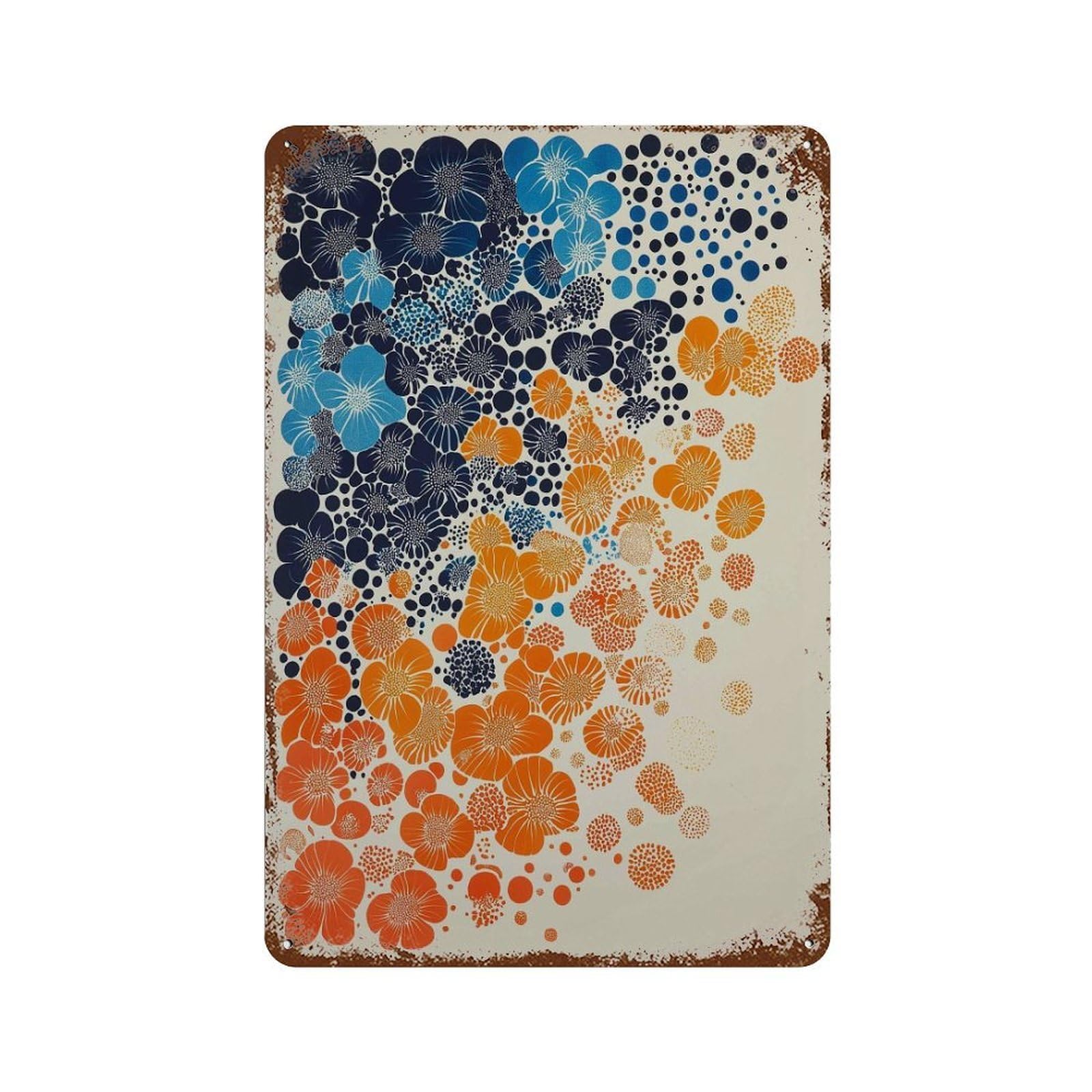 xiaoxiaoshen Modern Floral Blue And Orange Abstract Flower Contemporary Minimal Stylish Wall Decor Art Metal Tin Poster Modern Home Decor Art Home Bar Shop Decorations Vintage Sign 30x20cm