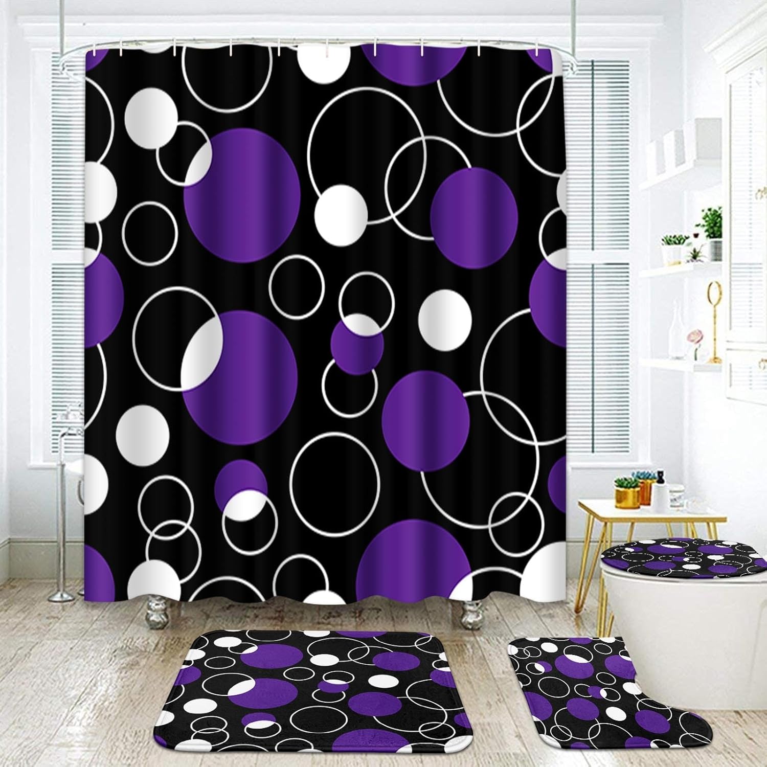 Amazon.com: Arttown Purple Bathroom Sets with Shower Curtain and Rugs and Accessories, Black and ...