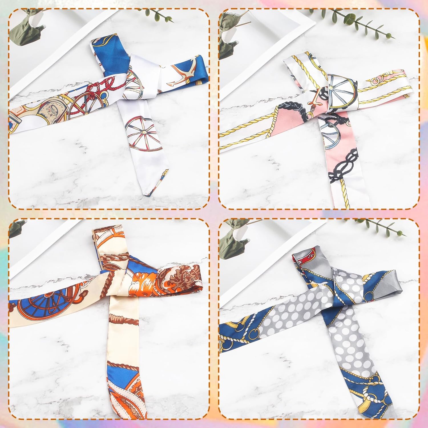 12 PCS Colorful Band Narrow/Neckerchief Scarf - Scarf Bags for Women, Satin Fashion Narrow Head Wrap Handbag Scarfs Band, Braided Hair Tie Scarves for Women, Hair Neck Scarves Fashion Gift
