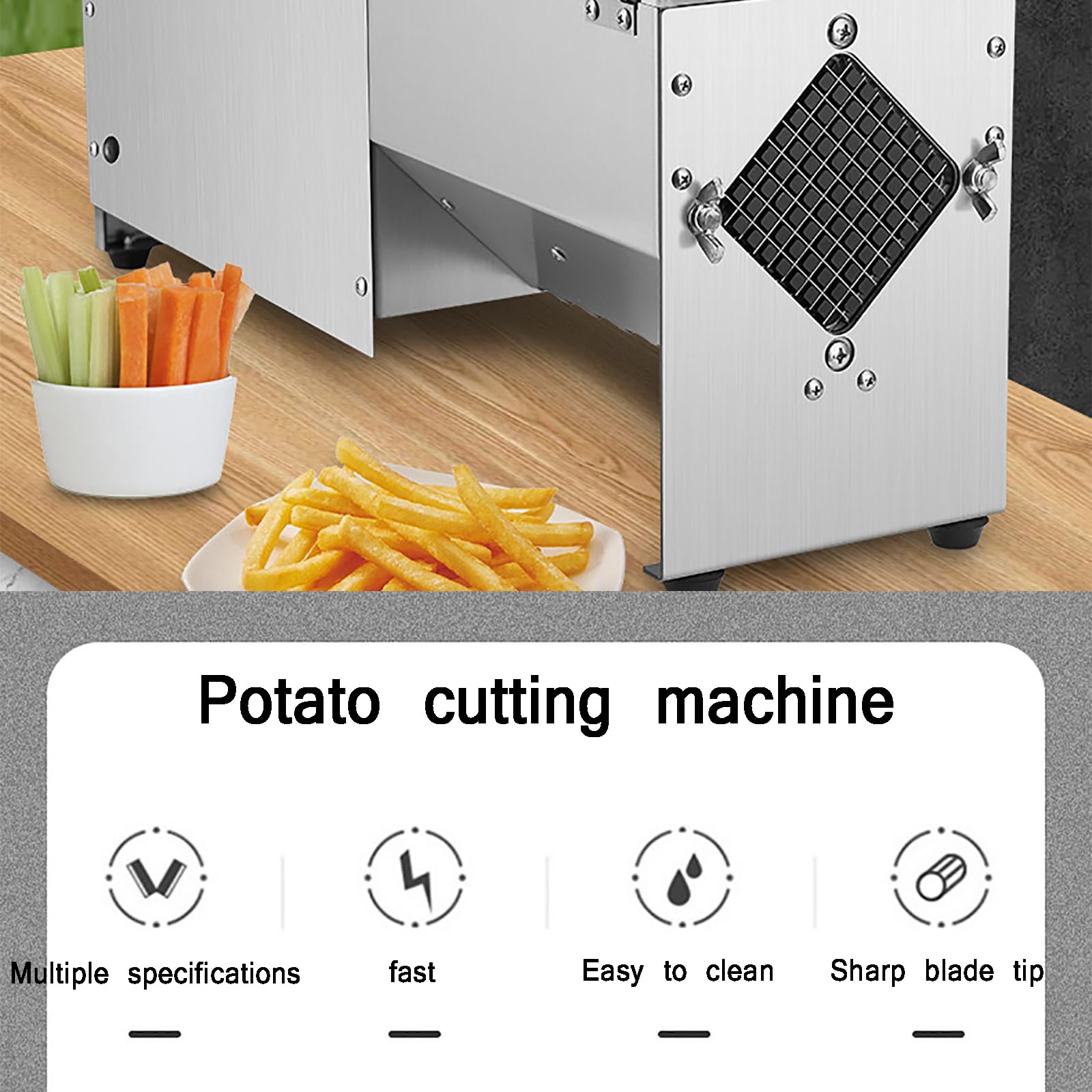 Affettatrice verticale elettrica francese, in acciaio inox, ad alta efficienza, 100 kg/h, 3 lame a griglia per 7 mm/10 mm/14 mm, ideale per ristoranti e case